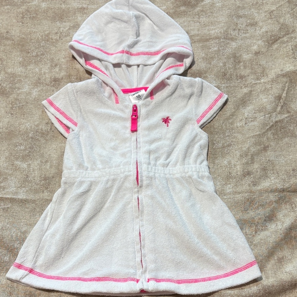 Carter's White and Pink Kids Swim Coverup